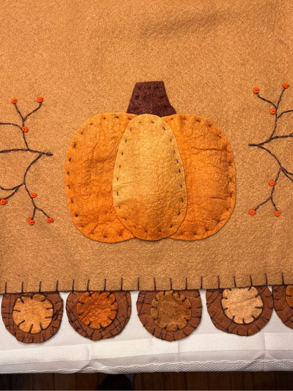 Felt Pumpkin Table Mantel Runner - Felt Orange/Tan Vintage